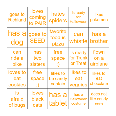 PAIR Bingo Card
