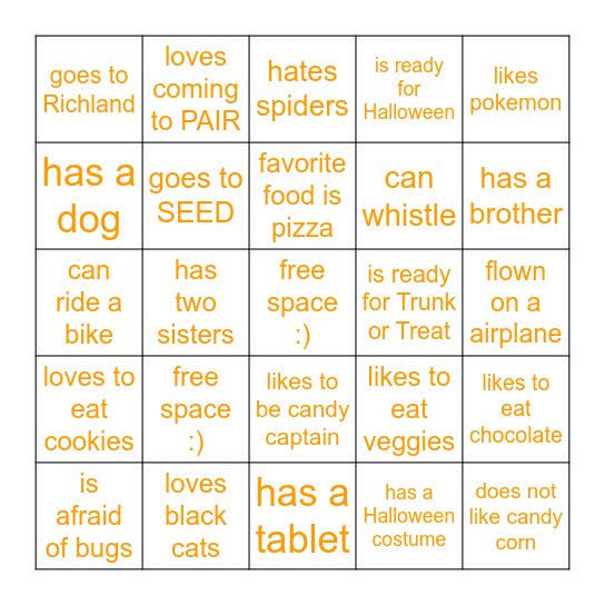 PAIR Bingo Card