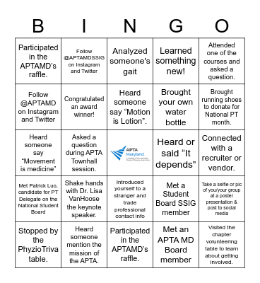 APTA of Maryland Fall Conference Bingo Card