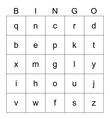 alphabet Bingo Card