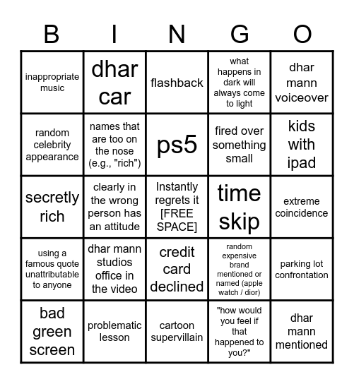 Dhar Mann Bingo v2 Bingo Card