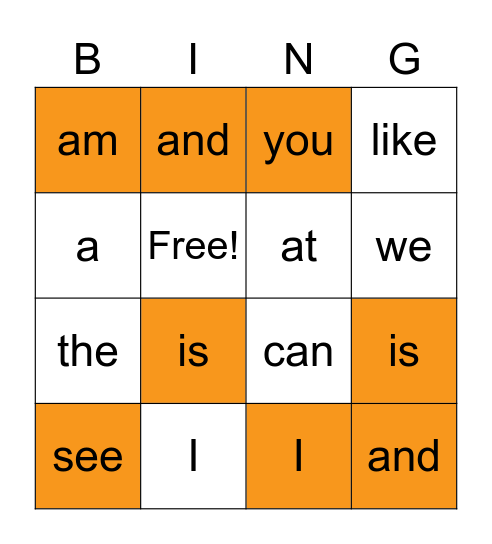 Find the Sight Words Bingo Card