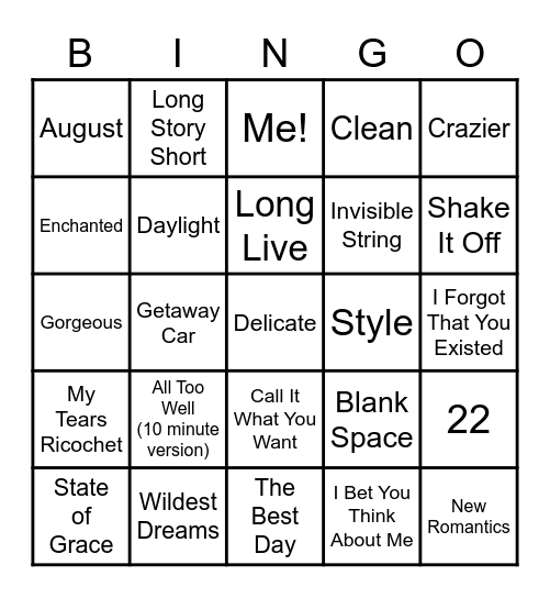 🌟Swiftie Bingo!🌟 Bingo Card