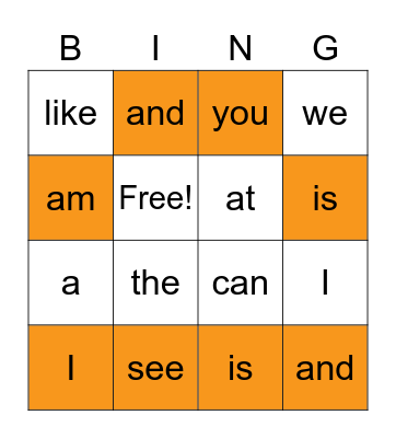 Find the Sight Words Bingo Card