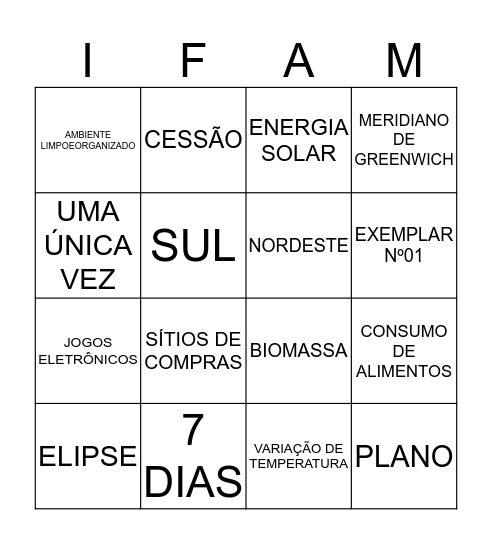 BINGO DO CONHECIMENTO Bingo Card