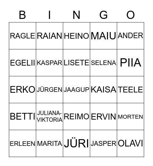 NIMEBINGO 1. C KLASSILE Bingo Card