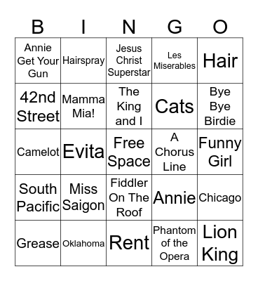 BROADWAY SHOWS Bingo Card