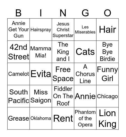 BROADWAY SHOWS Bingo Card