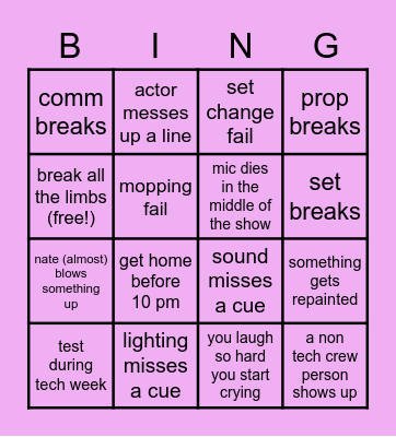 CREW BINGO: The Importance of Being Earnest Bingo Card