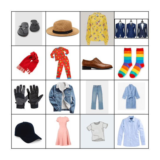 CLOTHES Bingo Card