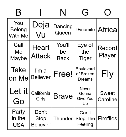 Music Bingo! Bingo Card