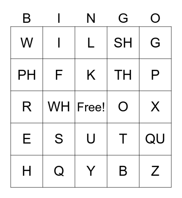 ABC Bingo with Digraphs Bingo Card