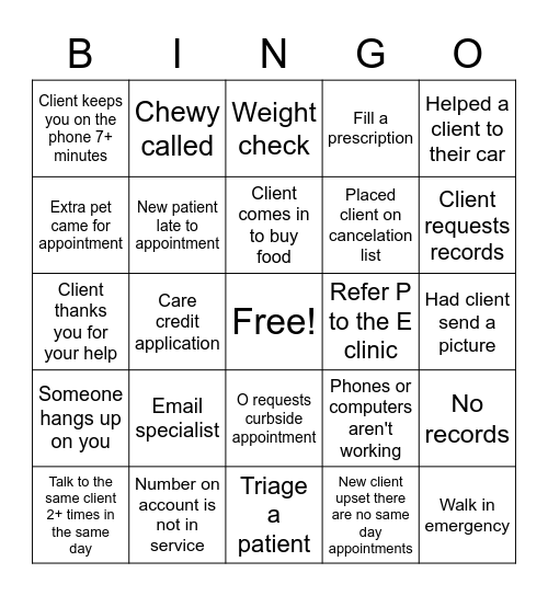 Reception Bingo Card