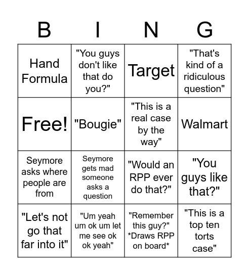 Torts Bingo Card