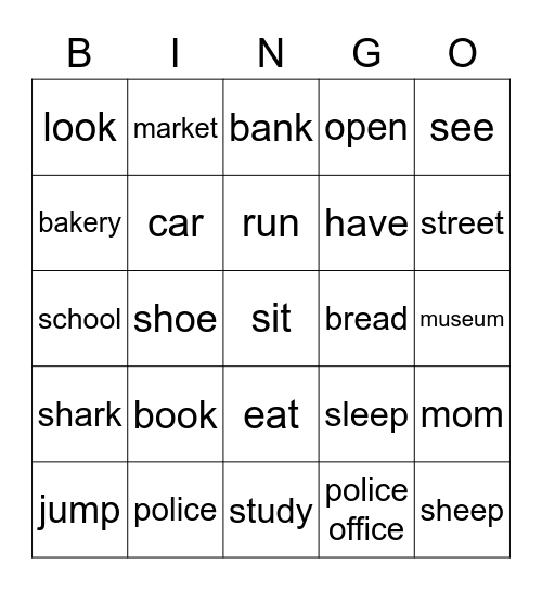 NOUN / VERB Bingo Card
