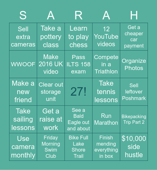 Goals for 27! Bingo Card