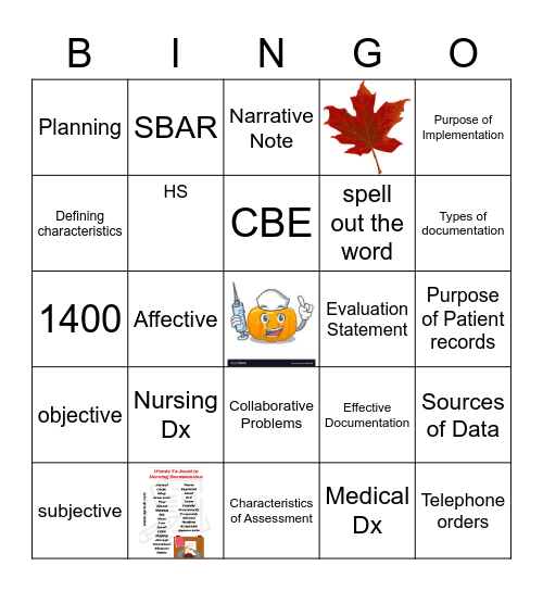 Nursing Process Bingo Card
