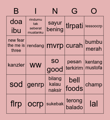 aya Bingo Card