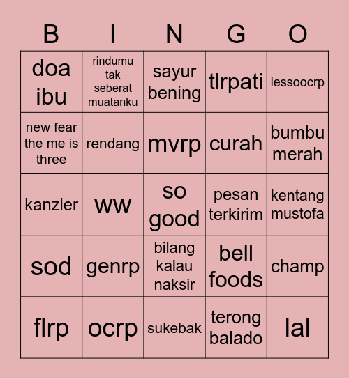 aya Bingo Card