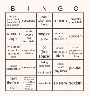 discrimination bingo Card