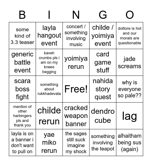 3.2 update stream Bingo Card