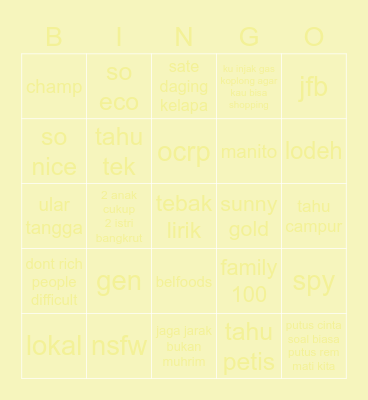 JAEWON Bingo Card