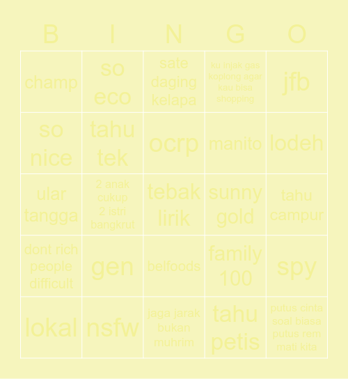 JAEWON Bingo Card