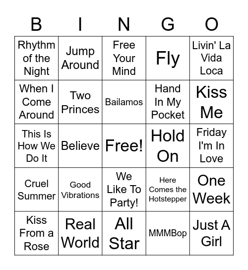 90s Summer Bingo Card