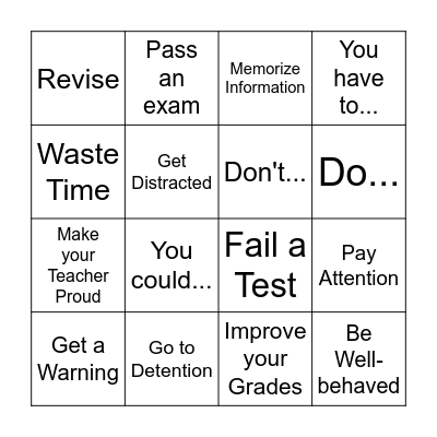 School Bingo Card