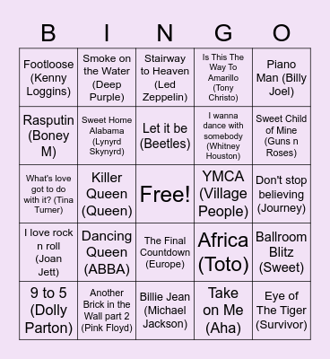 70s & 80s Bingo Card