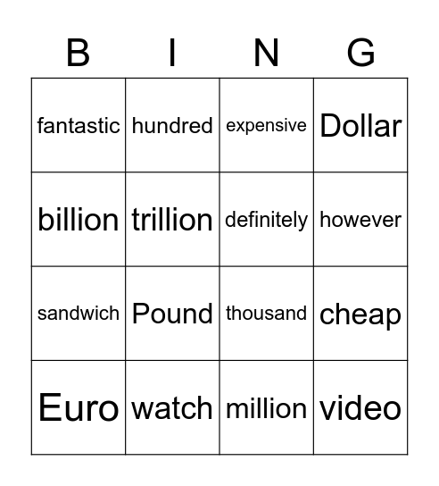C & E Bingo Card