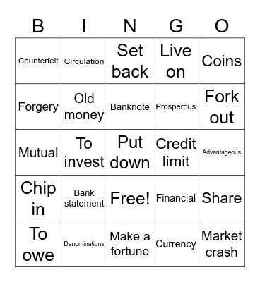 Unit 8 - Money Vocabulary Bingo Card