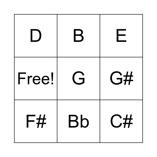 Music Note Bingo Card