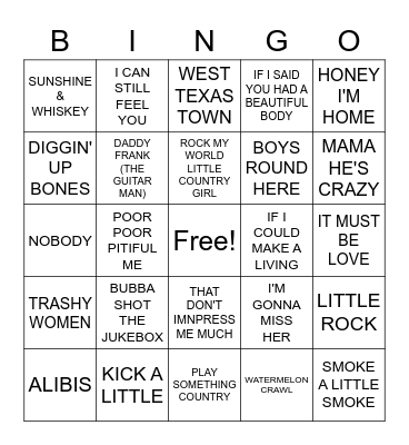 COUNTRY HITS Bingo Card