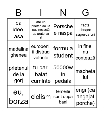 Borza Bingo Card