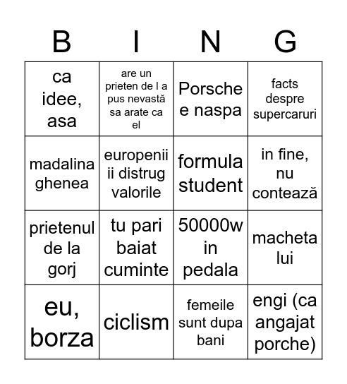 Borza Bingo Card