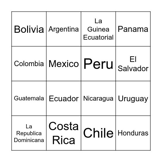 LOS PAISES HISPANOHABLANTES Bingo Card