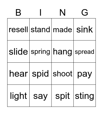 irregular verbs Bingo Card