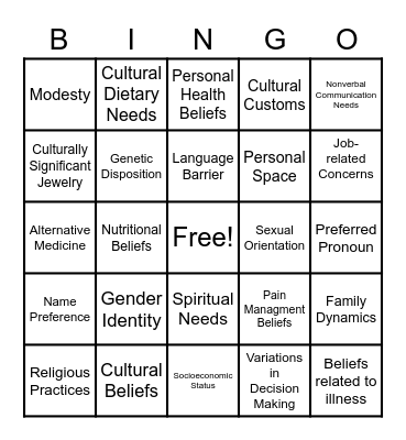 Cultural Competence Bingo Card
