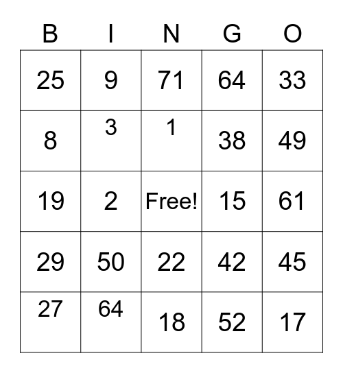 1st- A Day Bingo Card