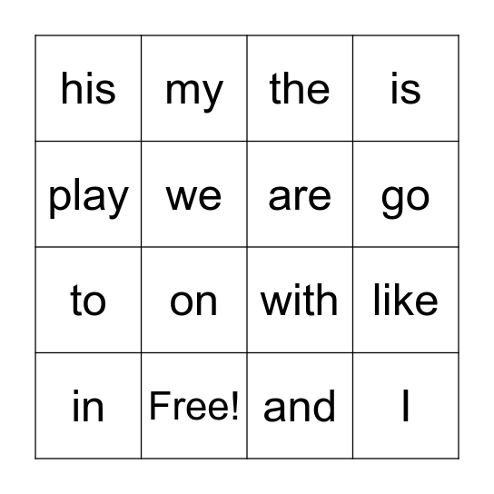 Sight Words Unit 1 Bingo Card