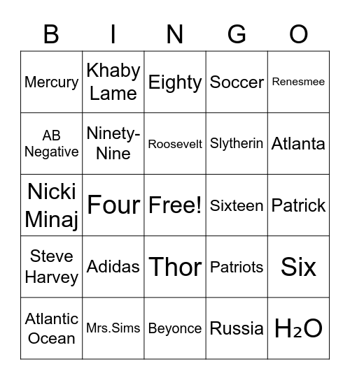 Trivia BINGO Card