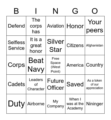 Nininger Bingo Card