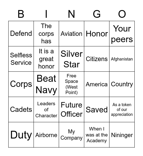 Nininger Bingo Card