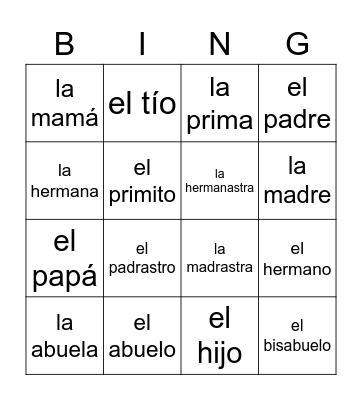 La familia Bingo Card