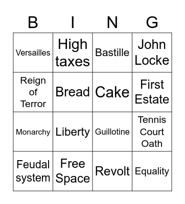 FRENCH REVOLUTION Bingo Card