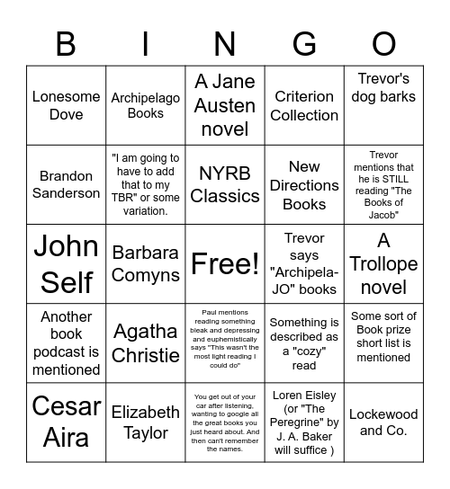 The Mookse and The Gripes Bingo Card
