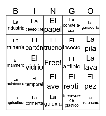 Spanish 3 Chapter 7 Bingo B Bingo Card