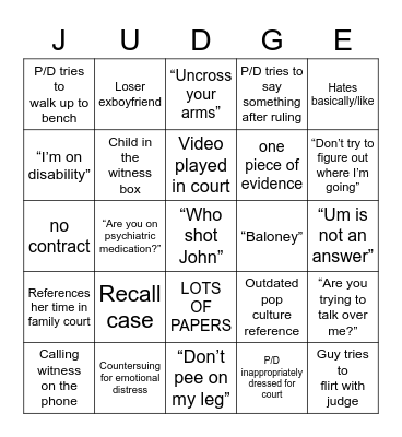 Judge Judy Bingo 2 Bingo Card