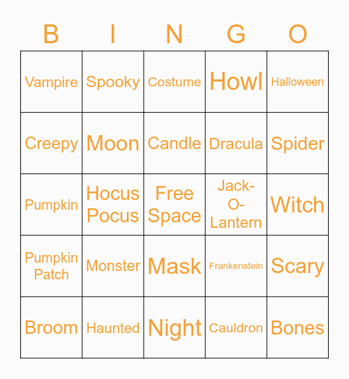 Halloween Bingo Card